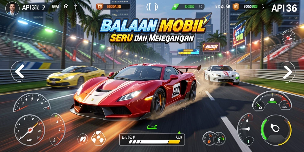 Screenshot utama API36 menunjukkan aksi balapan yang mendebarkan.