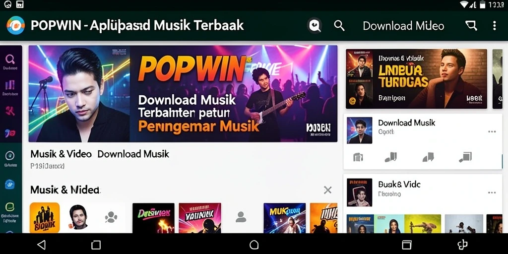 Tampilan antarmuka aplikasi POPWIN untuk Download Musik yang user-friendly.