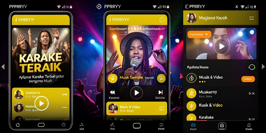 Tampilan antarmuka aplikasi Karaoke PPRRYY dengan fitur lengkap.