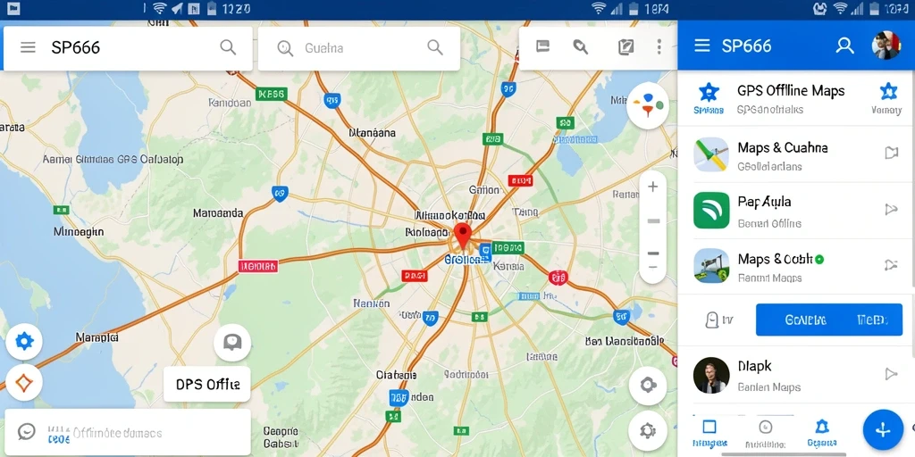 Tampilan antarmuka aplikasi SP666 untuk GPS Offline Maps.