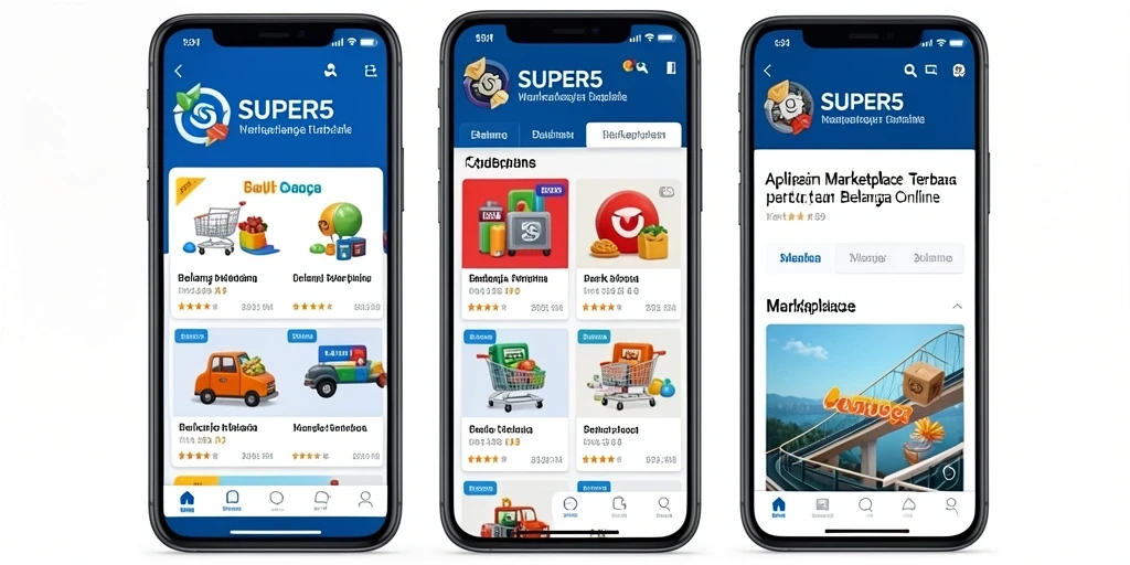 Tampilan antarmuka utama SUPER5 dengan fitur Marketplace yang menarik.